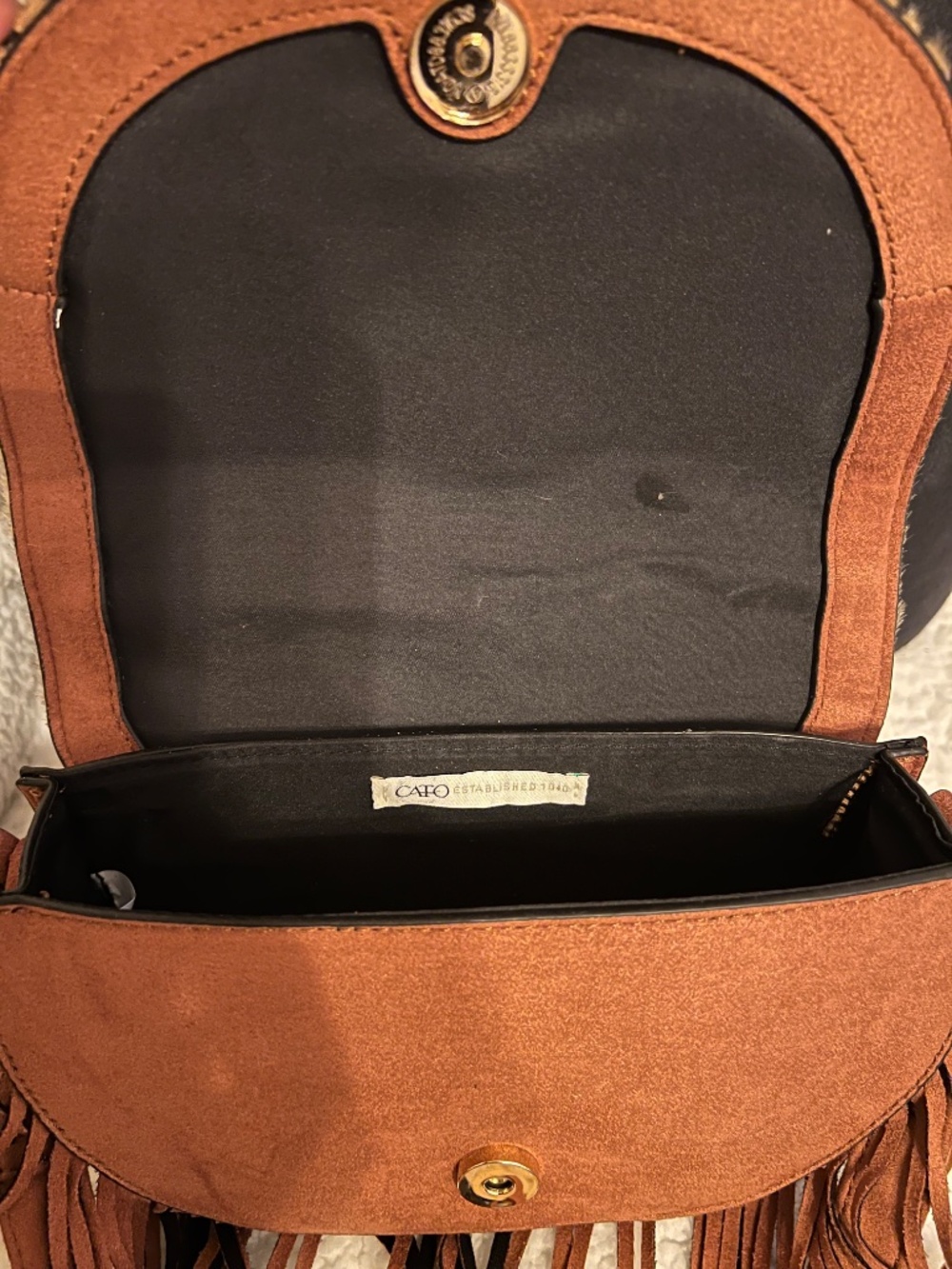 CATO - brown and black leopard print crossbody bag with fringe detailing - Picture 6 of 11